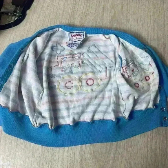 Spin Offs Baby Cardigan Sweater 12m Striped Vtg 90s Patch Colorful Funky Kids - Picture 5 of 5